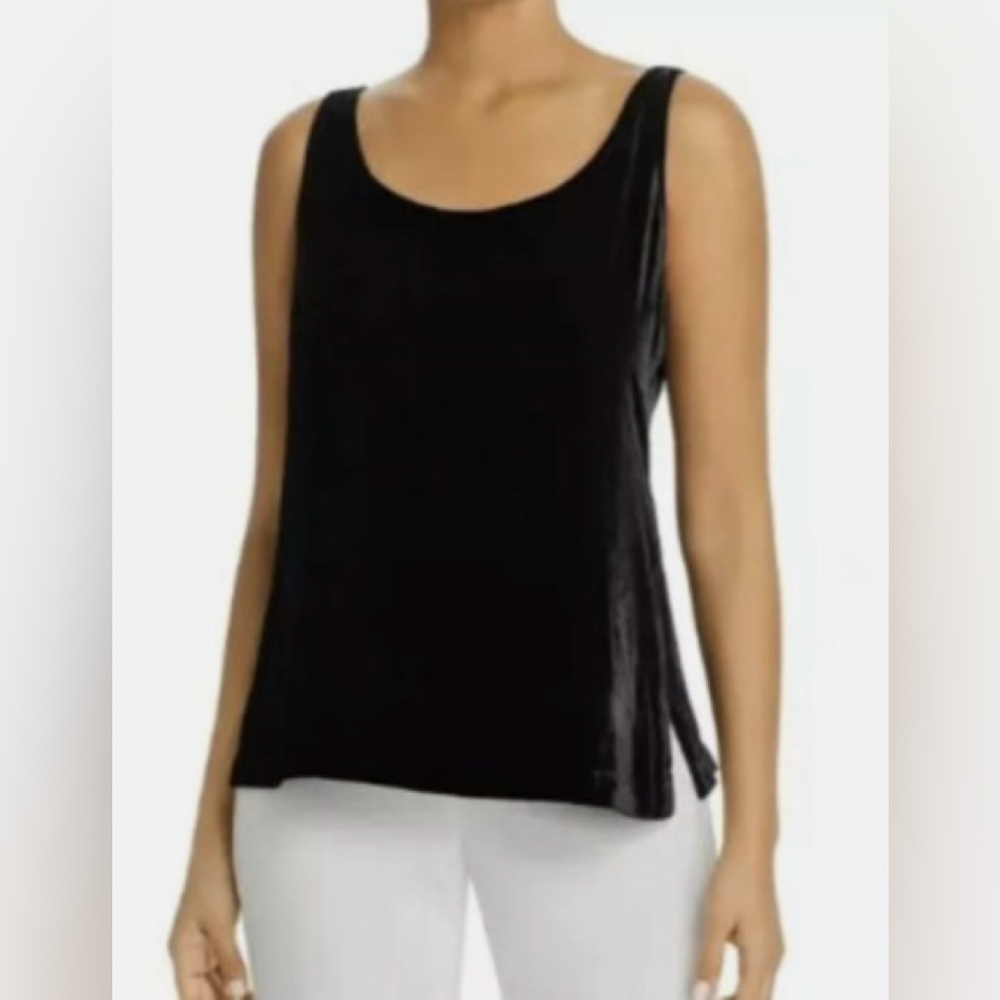 Eileen Fisher Velvet Side Slits Scoop-neck Tank Top Black Size XS